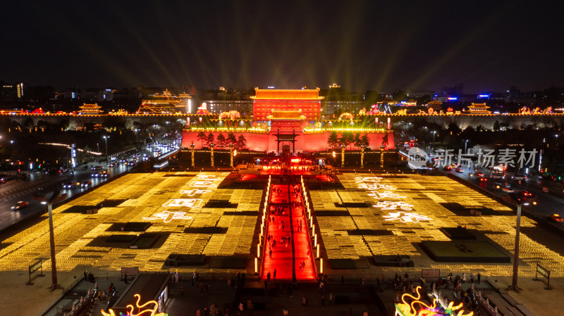 西安新年城墙灯会航拍