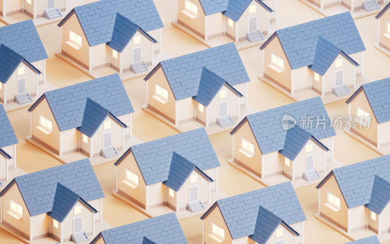 排列整齐的房屋3D渲染