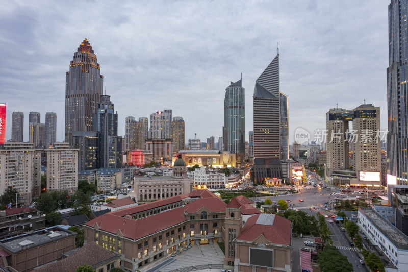 天津五大道文化旅游景区城市建筑夜景航拍