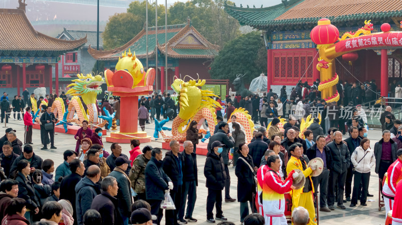 二月二龙抬头河南洛阳宜阳灵山庙会航拍