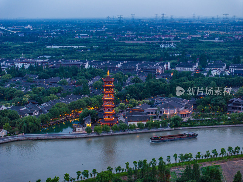 航拍江南水古镇乌镇夜景