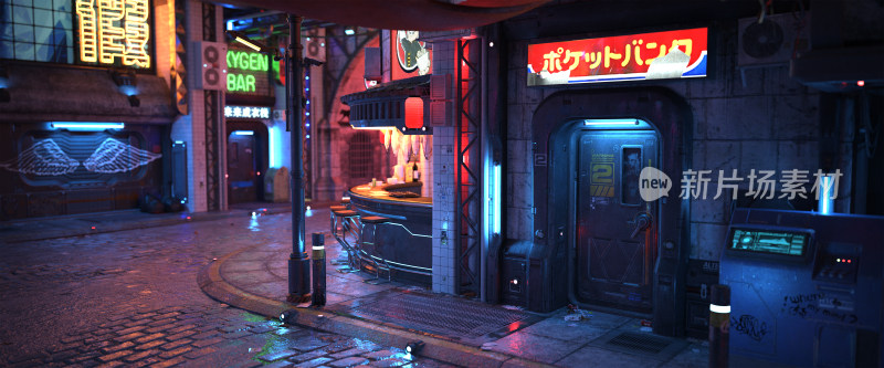 赛博朋克风格街道夜景