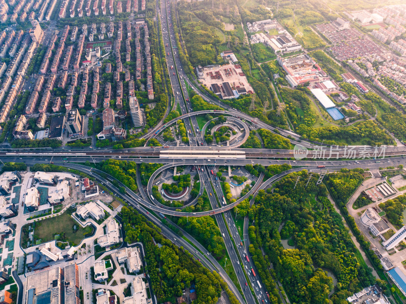 航拍上海蕰川路外环高速路立交桥
