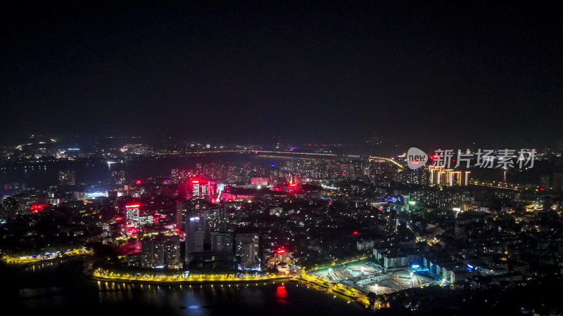 江西九江城市夜景交通航拍图