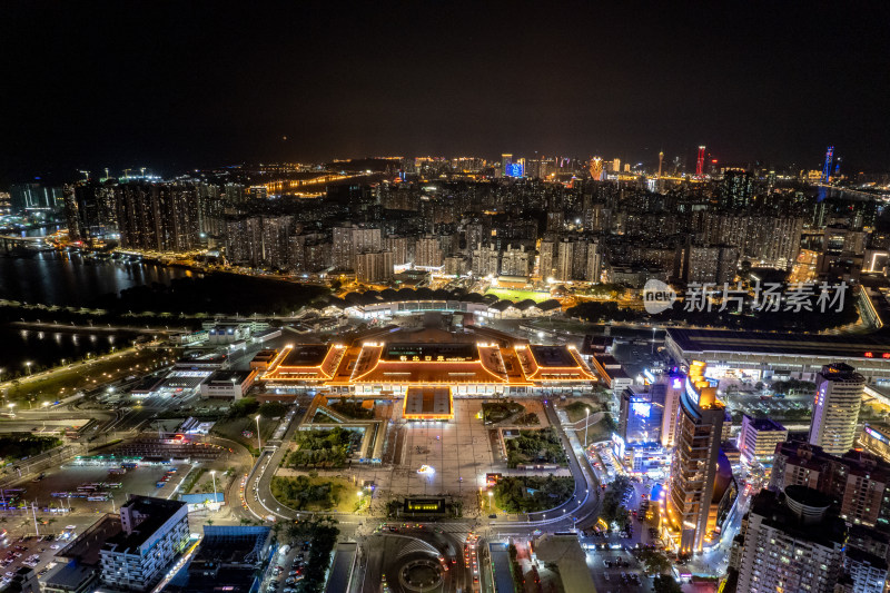 广东珠海横琴口岸夜景航拍图