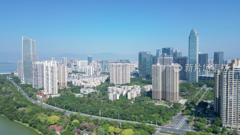 航拍惠州城市地标高楼惠州大景