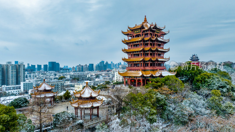 中国武汉城市名片地标建筑黄鹤楼及景区