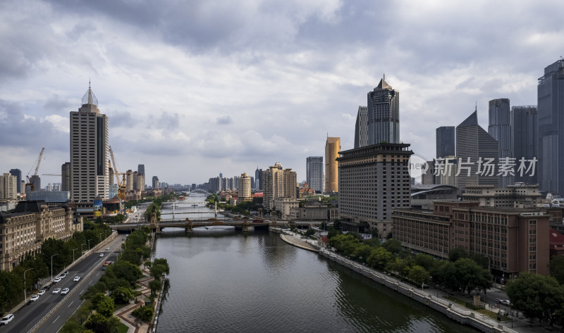 天津海河风景线城市天际线建筑风光航拍