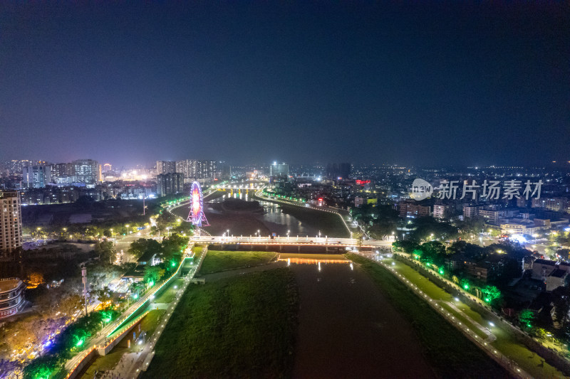 广东茂名城市夜景航拍图