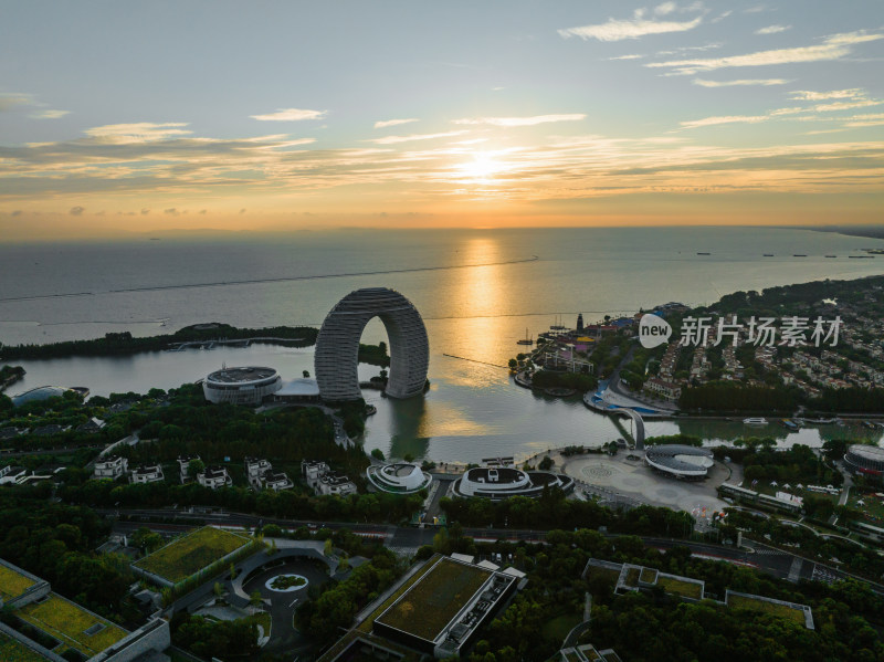 湖州太湖月亮酒店航拍日出