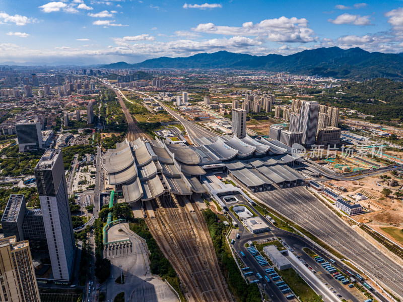 福建厦门北站高铁站火车站航拍城市风景