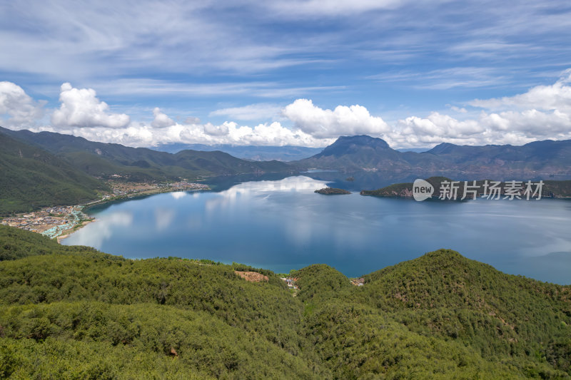 云南丽江泸沽湖摩梭族美景高空航拍