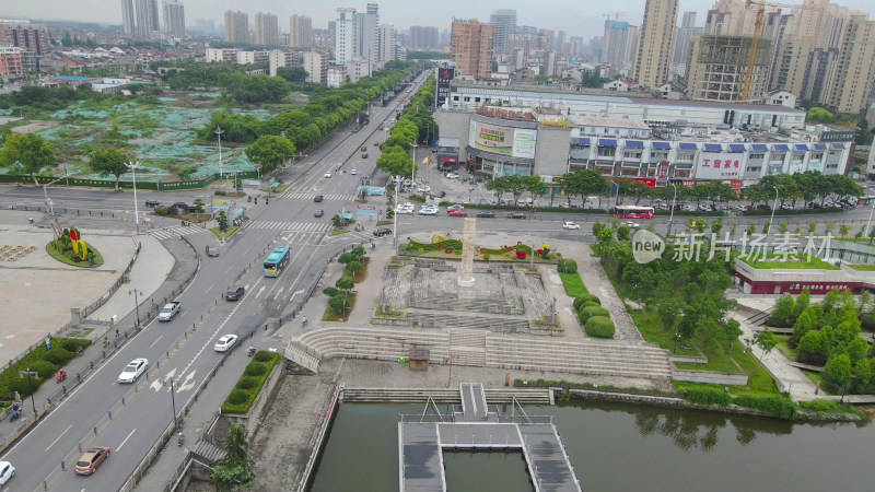 航拍湖北荆州九龙渊公园