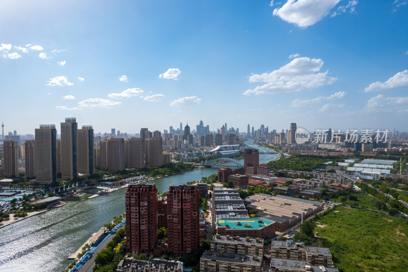 晴天天津海河棉三创意街区城市建筑风光航拍