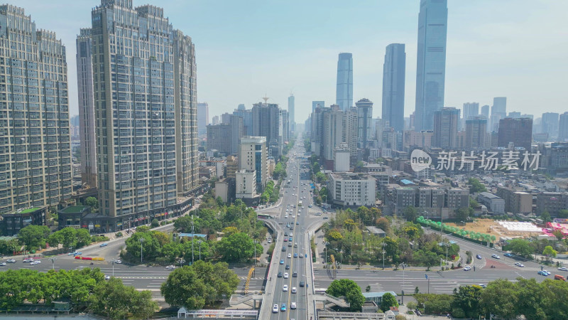 航拍湖南长沙城市建设五一大道交通