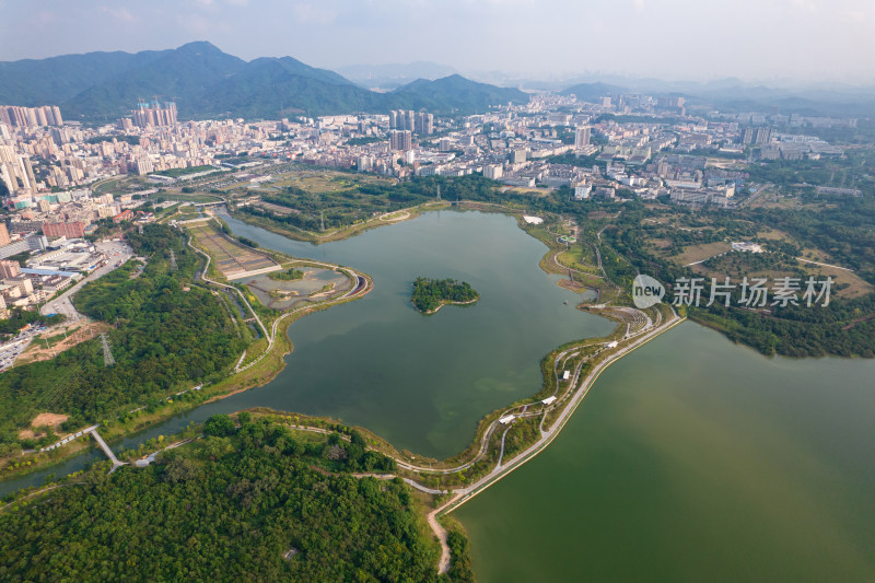 深圳宝安区石岩湿地公园俯瞰图