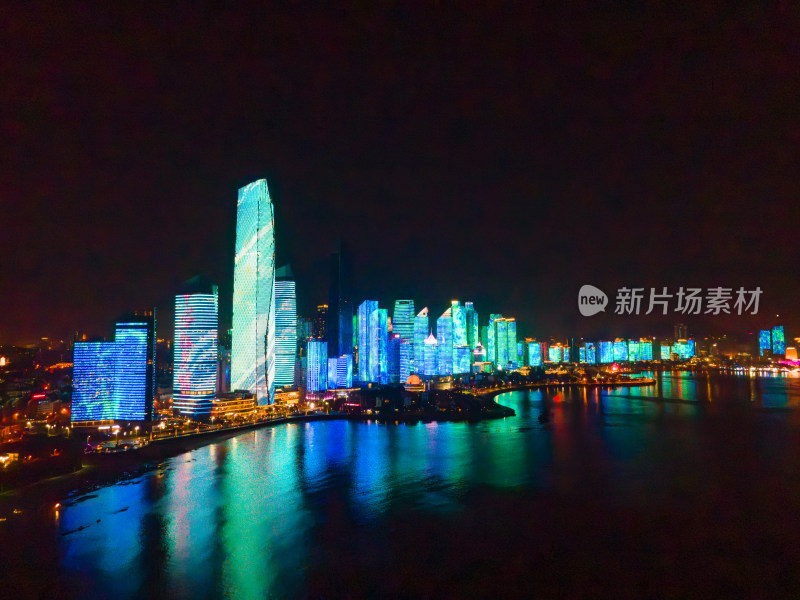 青岛第三海水浴场城市夜景灯光秀风光