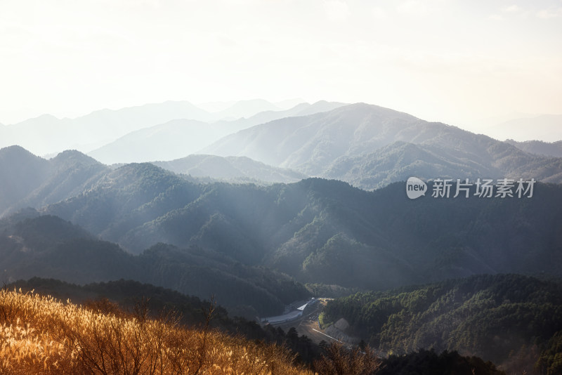 航拍杭州大明山景区山脉