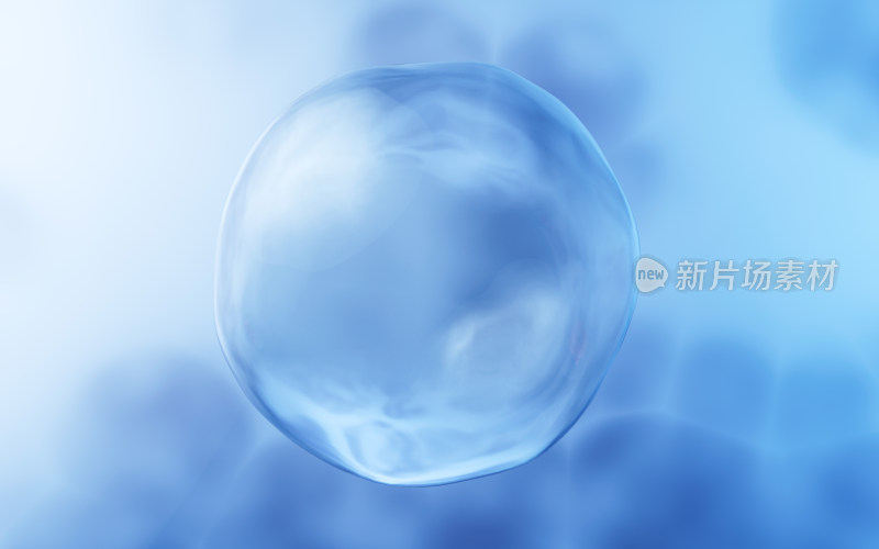 透明气泡蓝色背景3D渲染