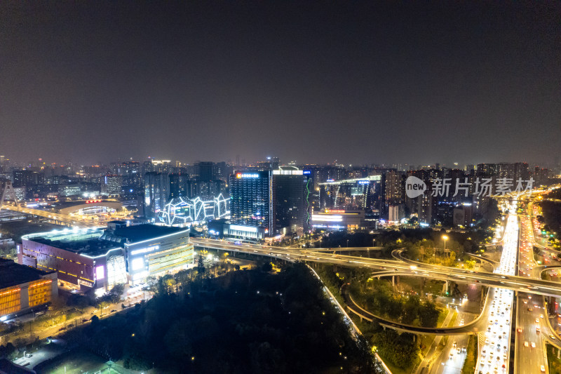 四川成都夜景交通航拍图