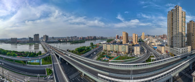 城市建筑航拍风景天空立交桥楼房全景图