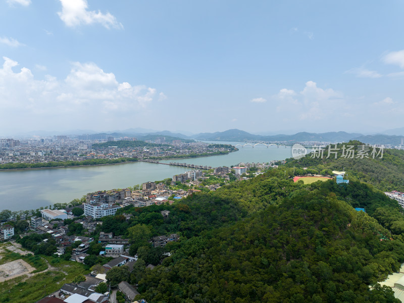 航拍夏季白天广东潮州韩江江景风光