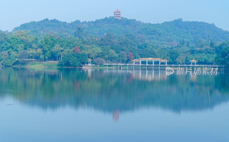 广州麓湖公园山脉树林湖光山色自然风光