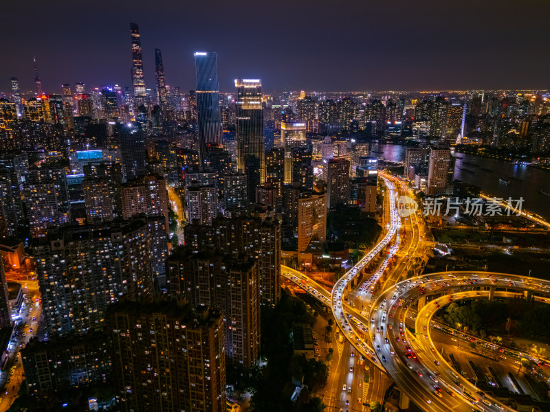 航拍上海魔都夜景