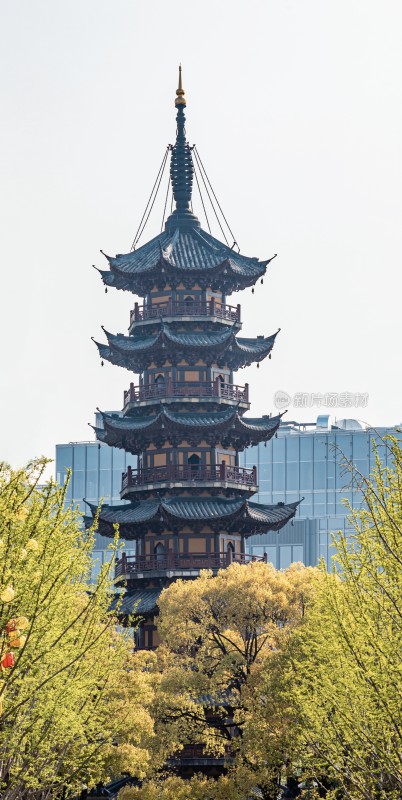 龙华寺中式古塔与现代建筑景观