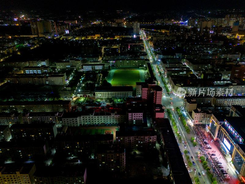 张掖城市大景夜景灯光航拍图