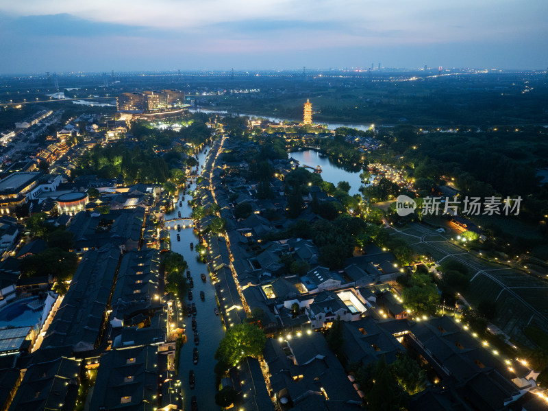 浙江嘉兴桐乡乌镇西栅景区江南水乡航拍夜景