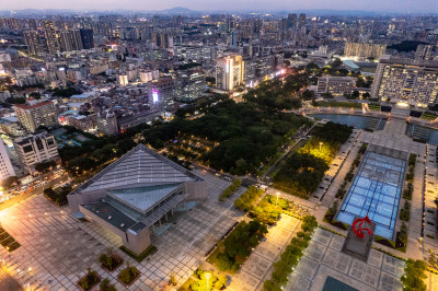 广东东湾夜幕降临夜景灯光航拍摄影图