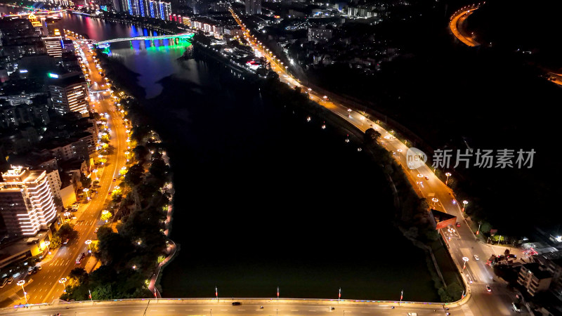 福建三明沙溪徐碧大桥夜景航拍