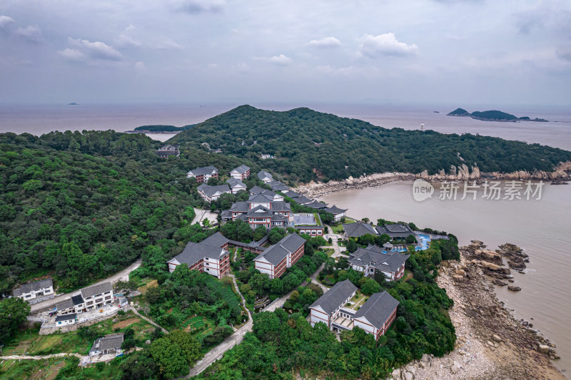 浙江舟山普陀山宝陀讲寺风光航拍