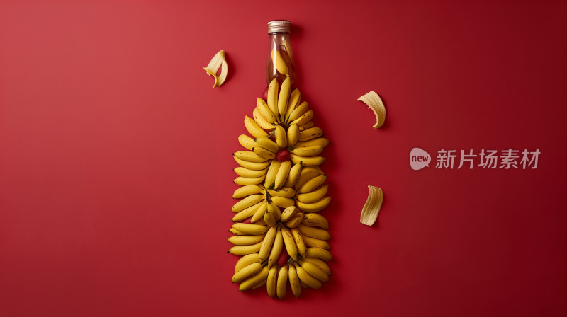 红背景上的香蕉瓶形创意拼图