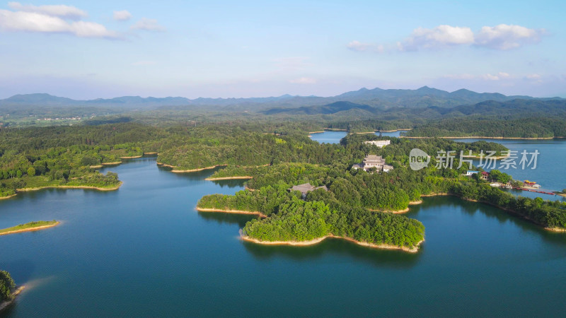 航拍湖北随州琵琶湖风景区