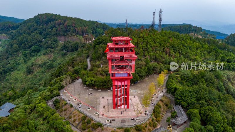 达州凤凰山凤凰塔航拍图