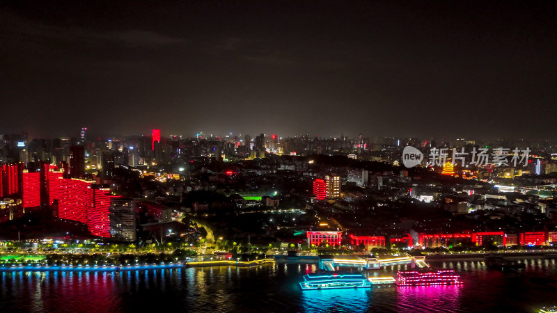 武汉城市夜景灯光秀航拍图