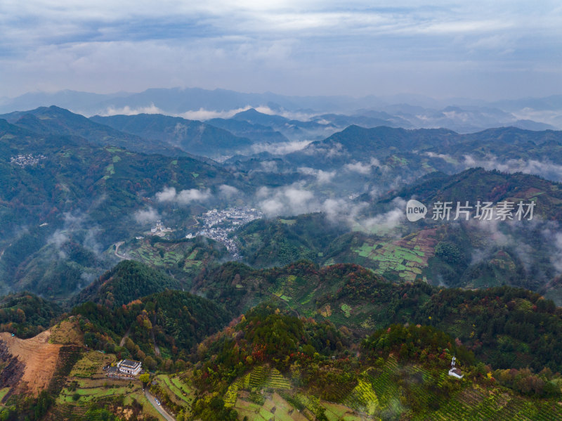 安徽徽州皖南群山云海河流仙境云端村落