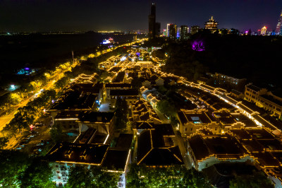 江苏镇江城市夜景灯光航拍图