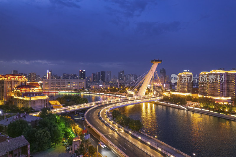 天津海河津湾金融中心城市建筑夜景航拍