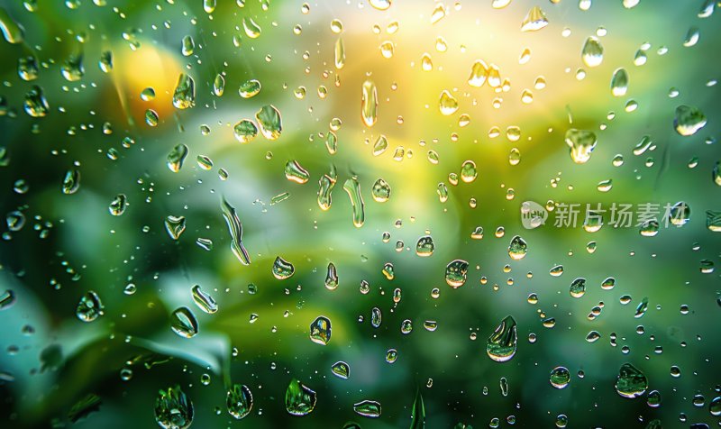 雨后模糊玻璃小雨水滴朦胧窗景背景