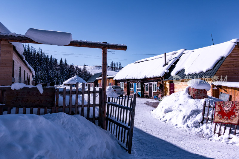 新疆阿勒泰白哈巴村冬季雪景