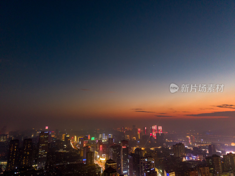 晚霞中的夜景湖南长沙航拍图