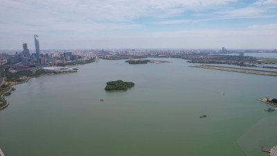 航拍江苏苏州金鸡湖5A景区