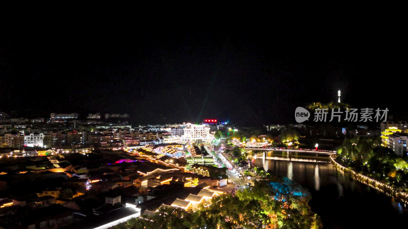 福建泰宁古城夜景灯光航拍