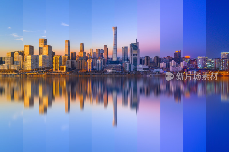 北京国贸城市天际线日转夜时间切片倒影风光