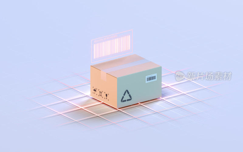 包装箱与箱子上的条形码 3D渲染