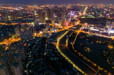 安徽合肥城市大景夜景灯光航拍图