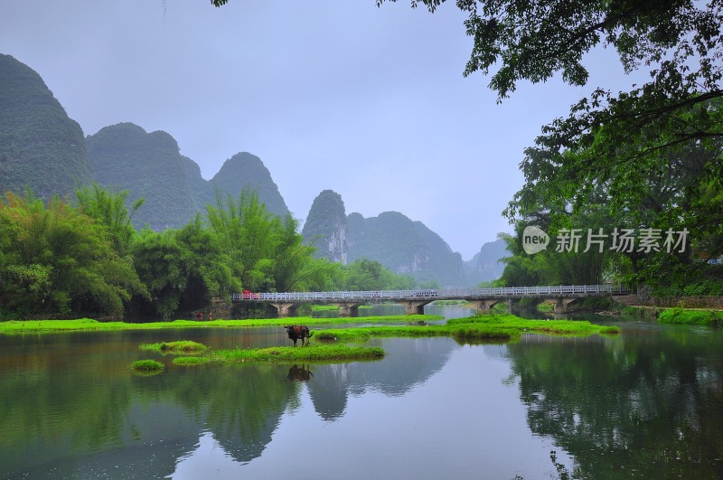 河池盘阳河山青冰秀倒影迷人小桥流水好风光